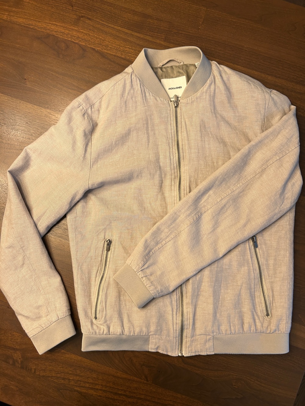 Beige Linen Bomber jacket